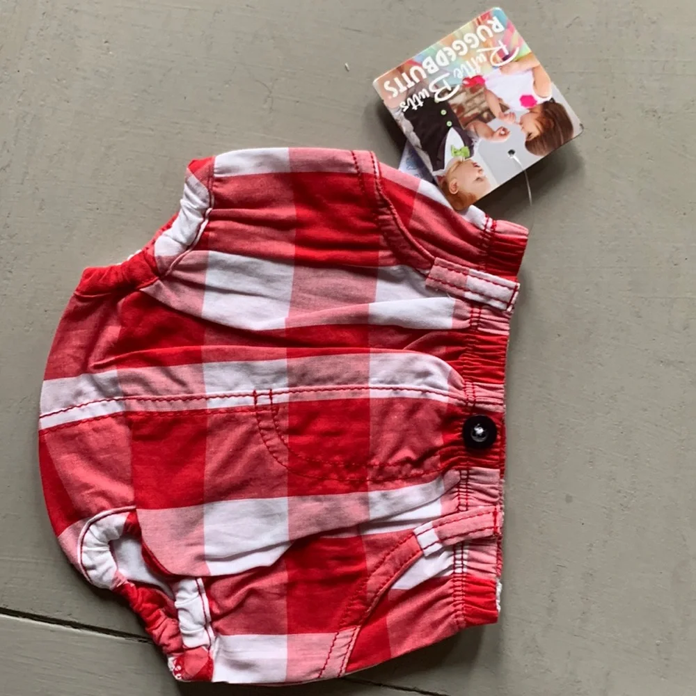 Rugged Butts Red Plaid Bloomer/diaper cover NWT size 0/3m